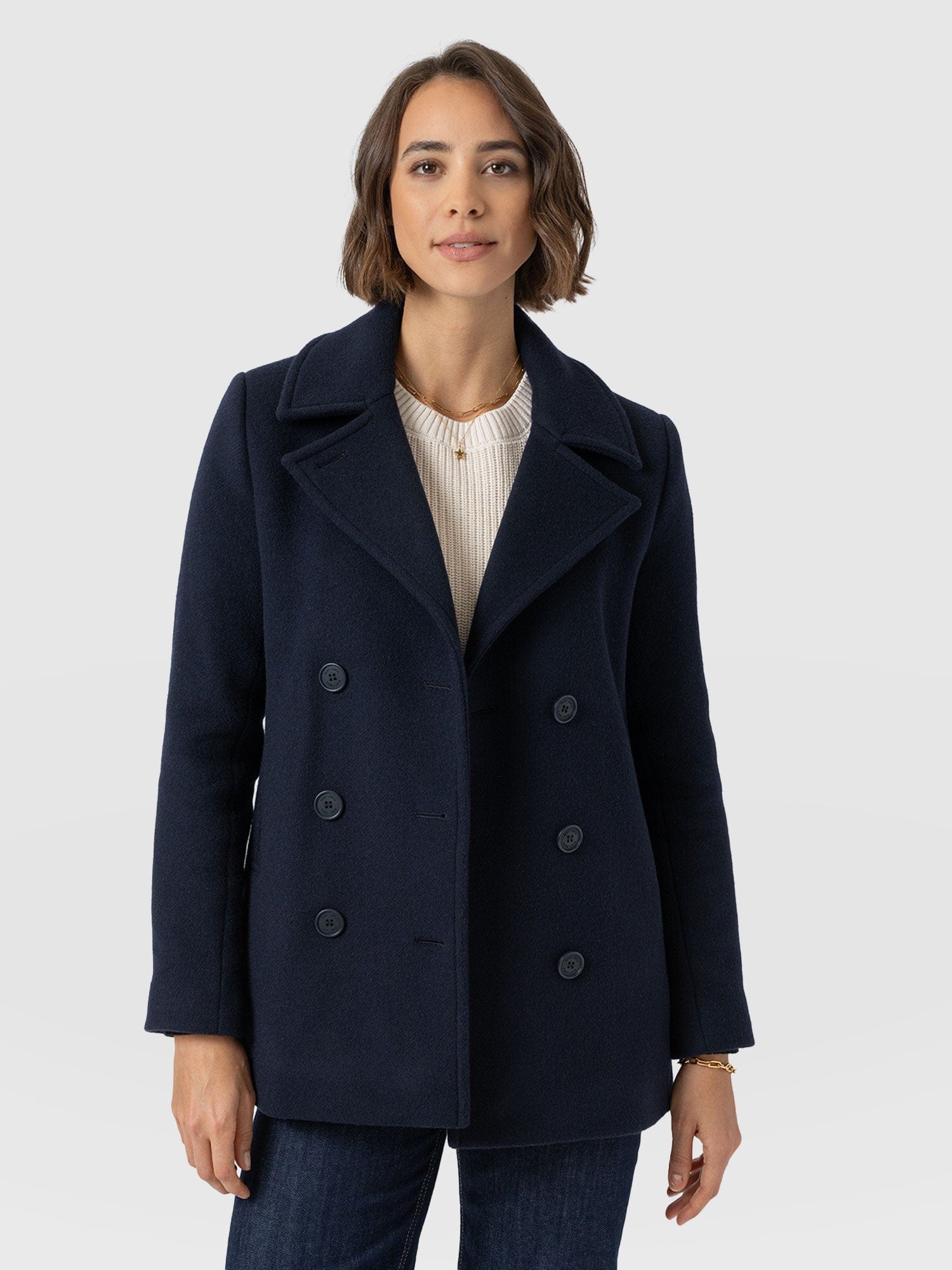 Quinn Pea Coat - Navy - Women's Outerwears | Saint + Sofia® USA